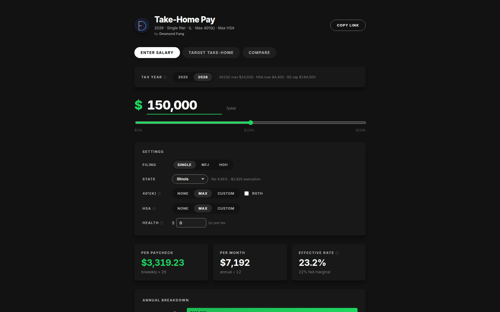 Take-Home Pay Calculator screenshot